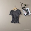 Close your eyes and wear the Tencel wool nude solid color, versatile, thin mid-seam, round-neck short-sleeved T-shirt, slimming base layer for women. 095210014 details Picture